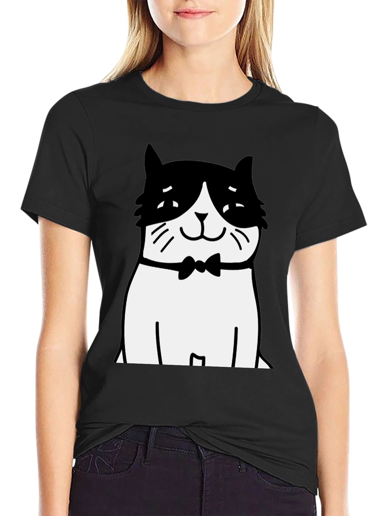 Cat Bowtie T-Shirt - Black Graphic Tee