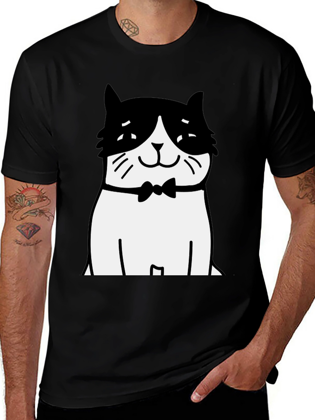 Cat Bowtie T-Shirt - Black Graphic Tee