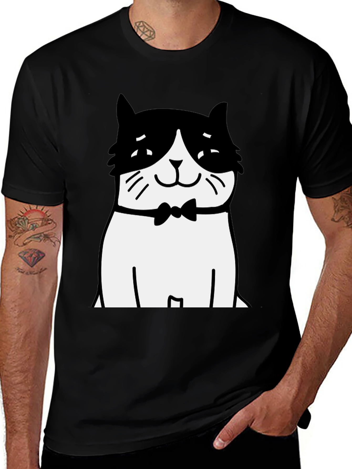 Cat Bowtie T-Shirt - Black Graphic Tee