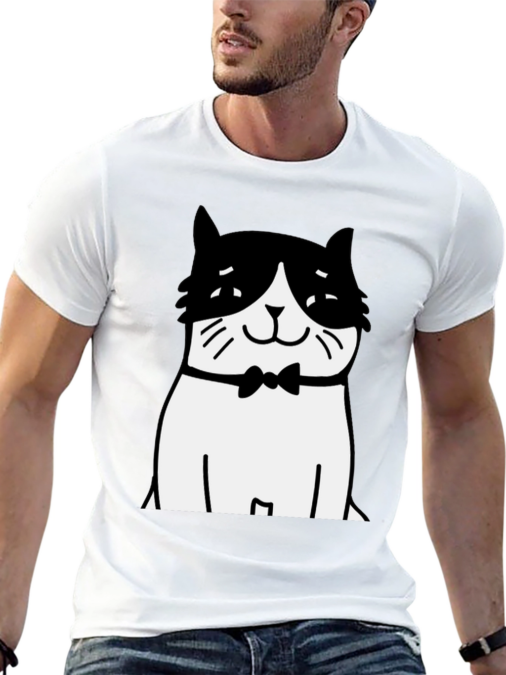 Cat Bowtie T-Shirt - Black Graphic Tee