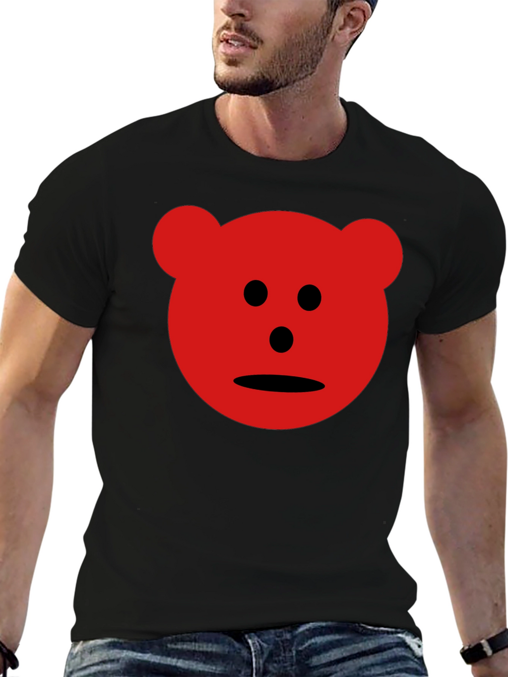 Red Bear Graphic Black T-Shirt
