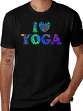 I Love Yoga Graphic Print Black T-Shirt