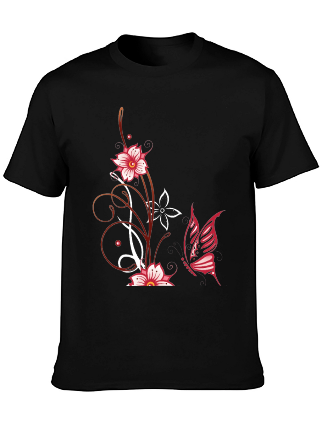 Floral Butterfly Graphic Tee - Black Cotton Blend
