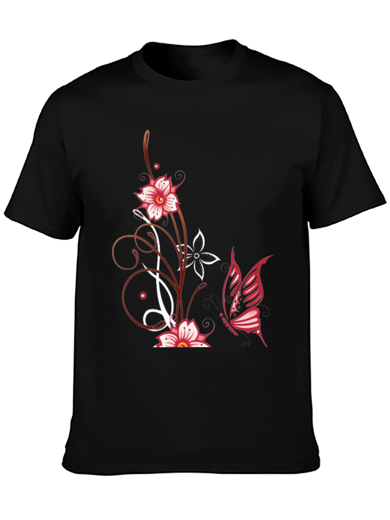 Floral Butterfly Graphic Tee - Black Cotton Blend