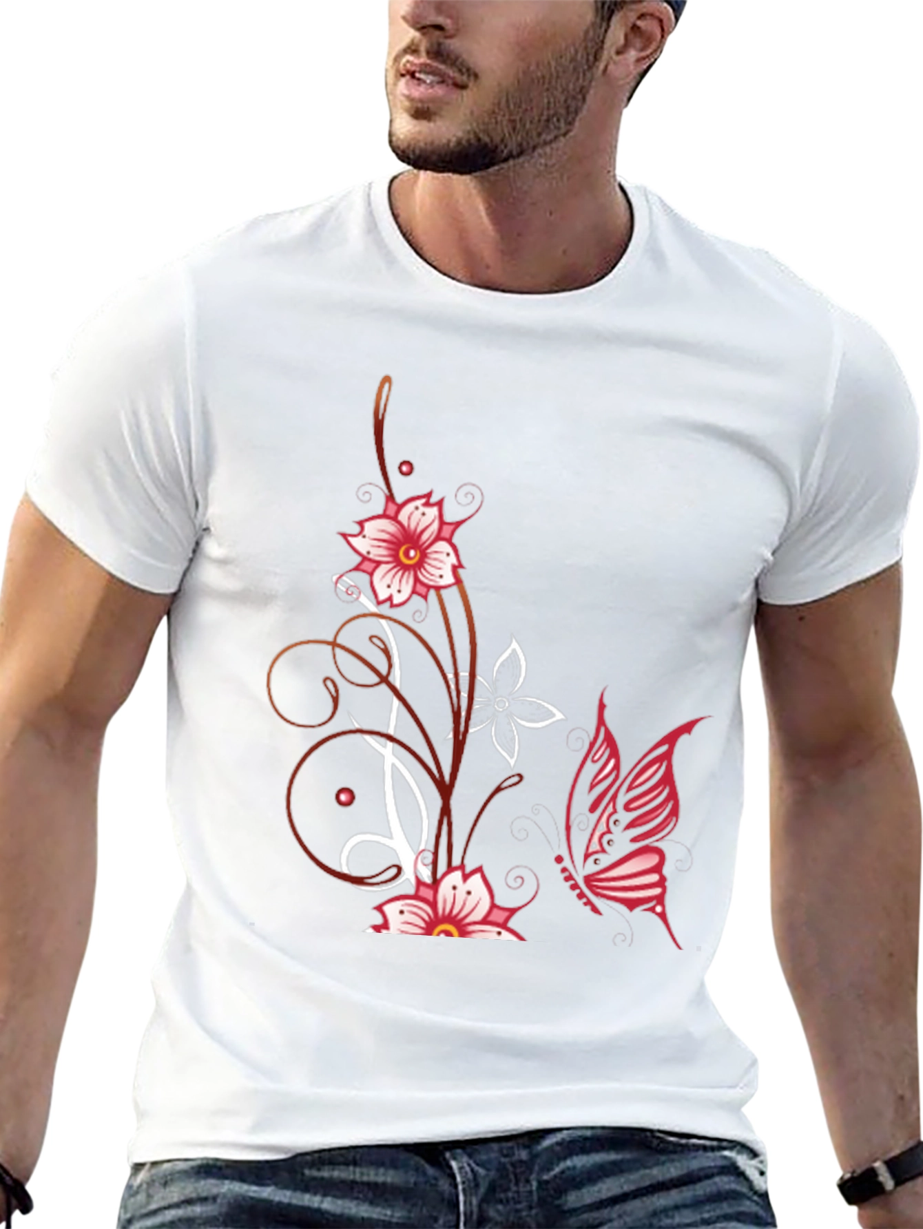 Floral Butterfly Graphic Tee - Black Cotton Blend