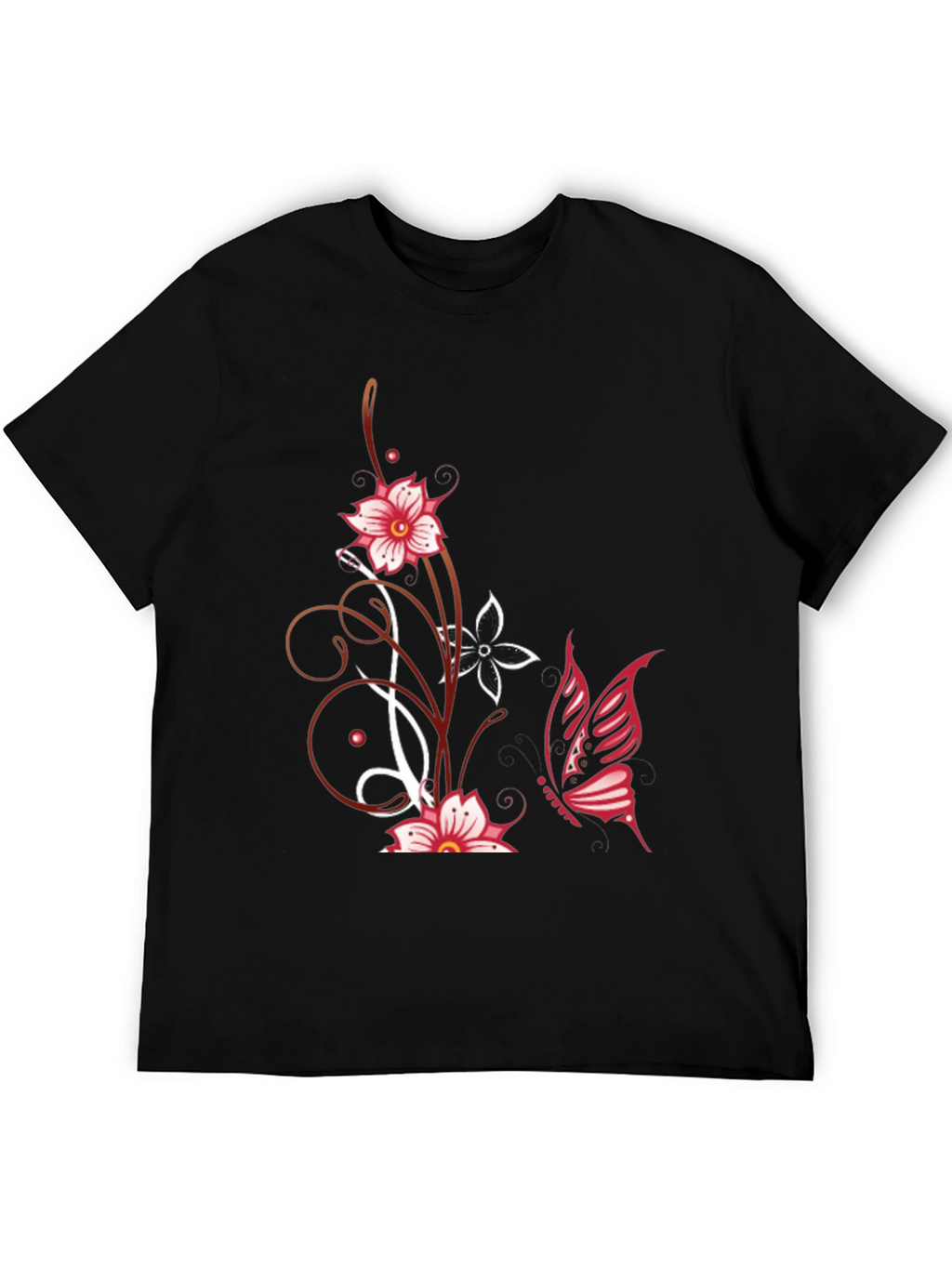 Floral Butterfly Graphic Tee - Black Cotton Blend