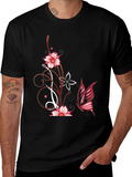 Floral Butterfly Graphic Tee - Black Cotton Blend