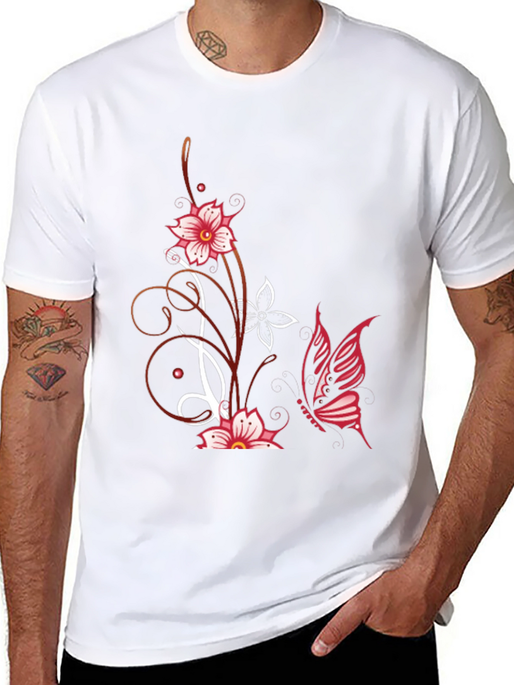 Floral Butterfly Graphic Tee - Black Cotton Blend