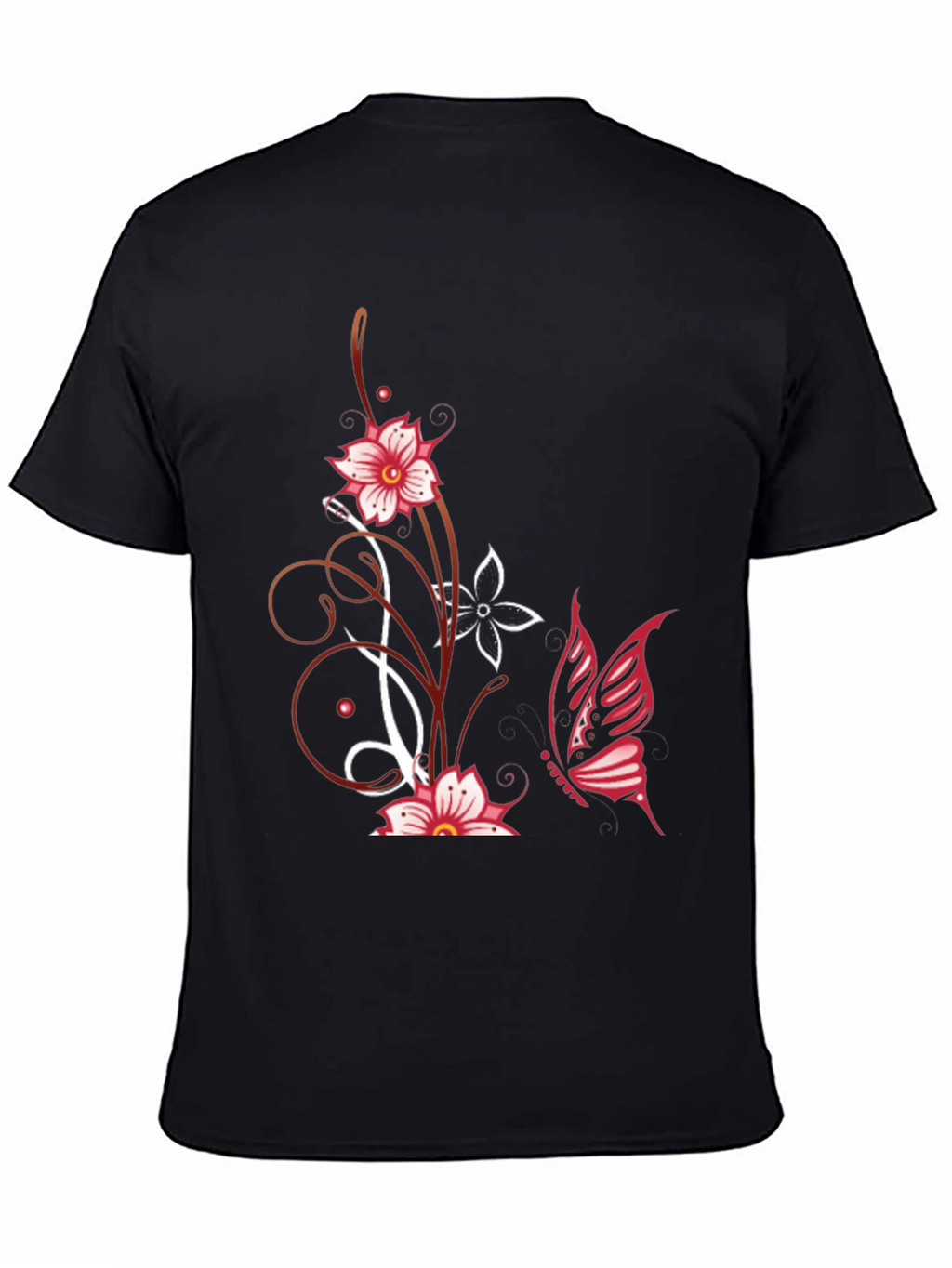 Floral Butterfly Graphic Tee - Black Cotton Blend