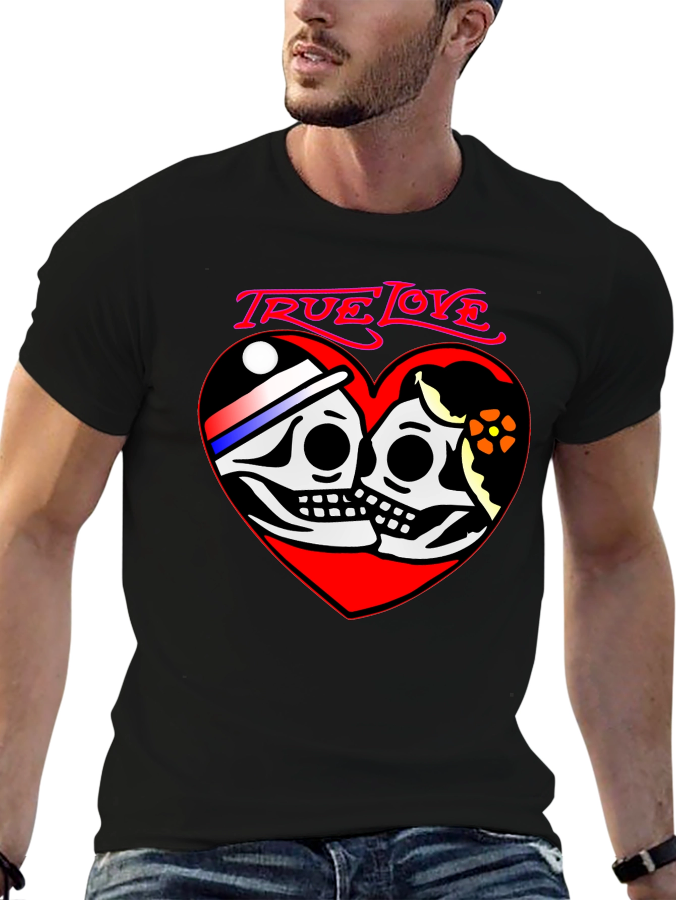 True Love Skeleton Heart Graphic T-Shirt