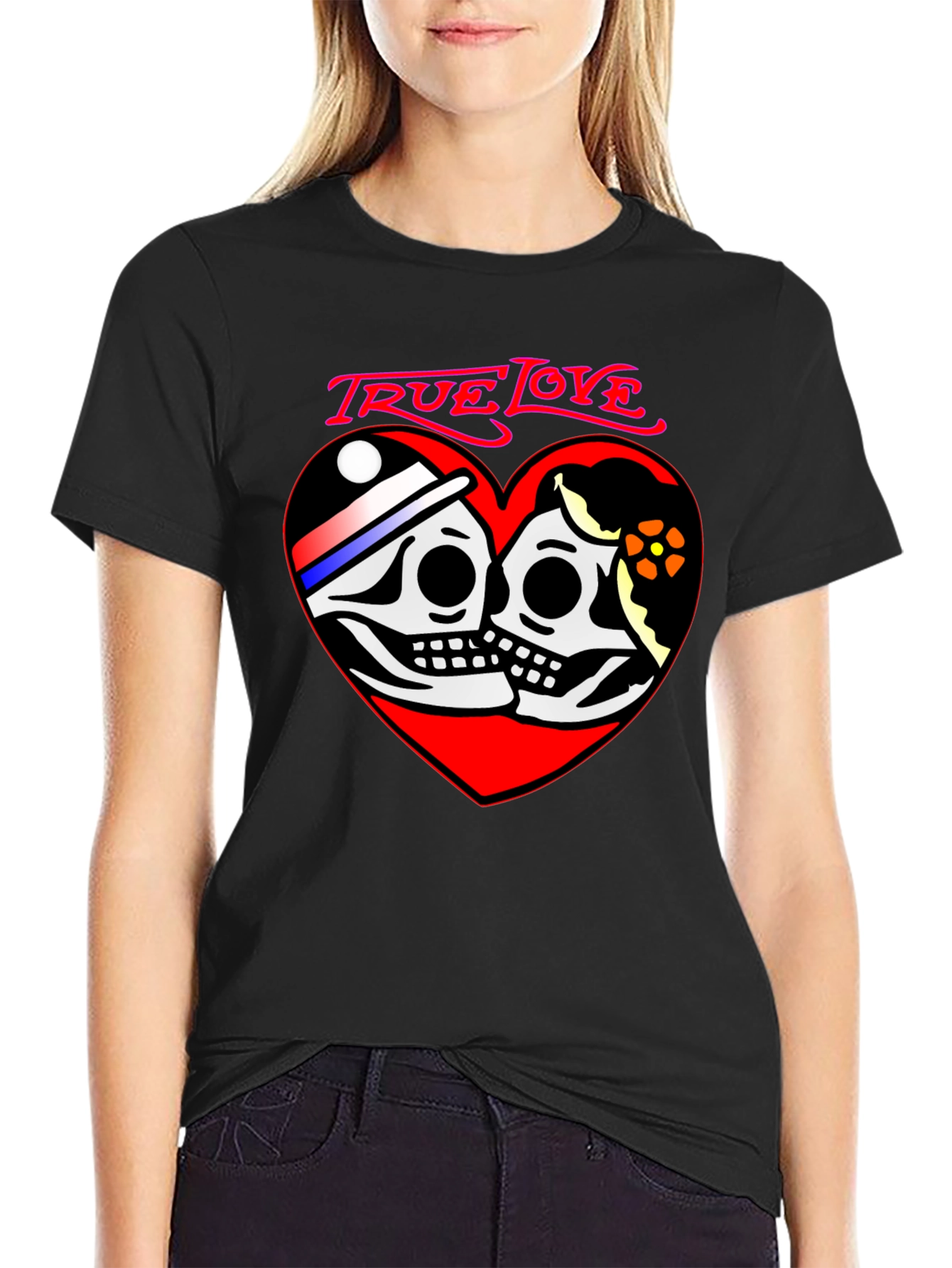 True Love Skeleton Heart Graphic T-Shirt