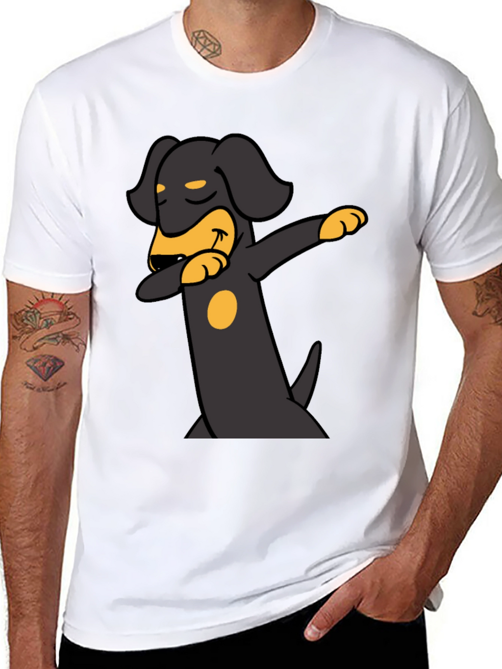 Dachshund Dabbing Graphic Tee - Black Cotton Blend
