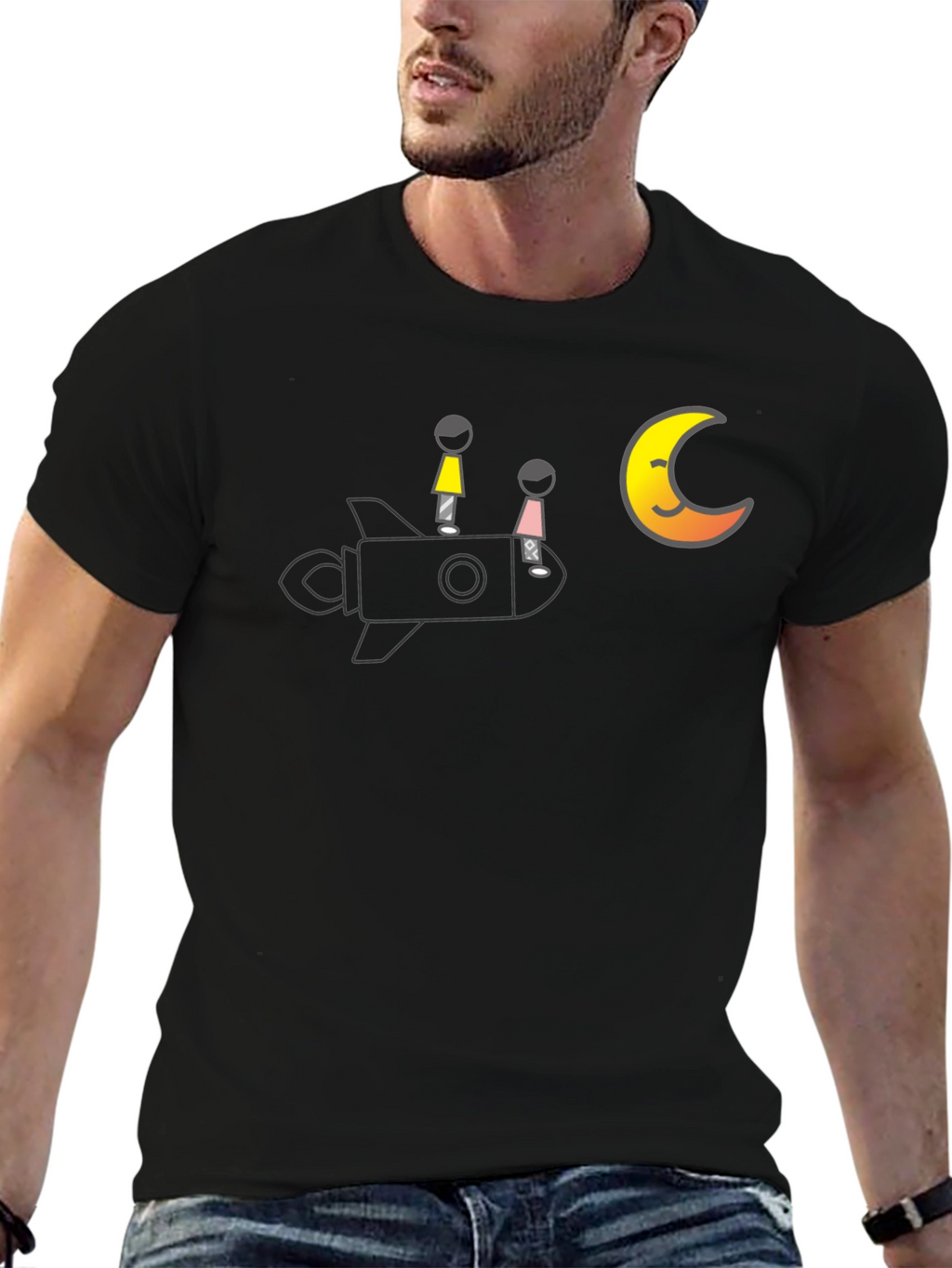 Rocket to the Moon T-Shirt - Black