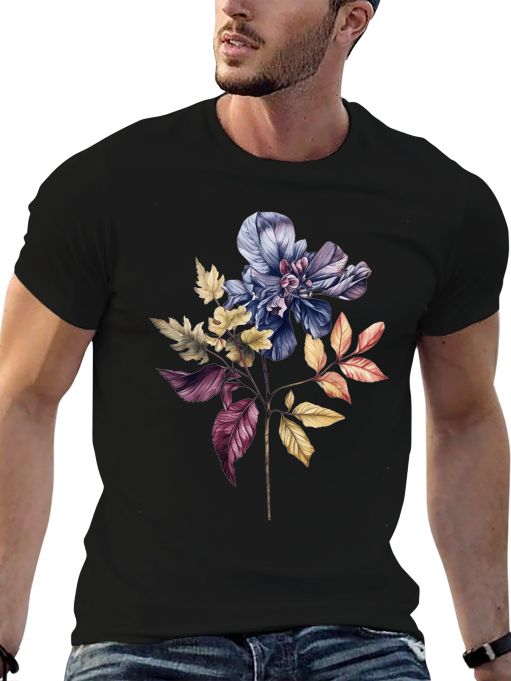 Floral Print Black T-Shirt - Botanical Fashion