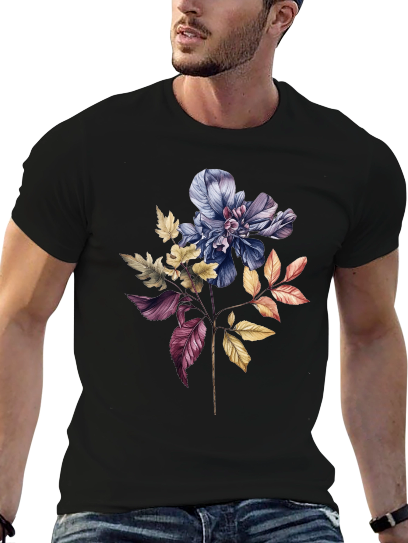 Floral Print Black T-Shirt - Botanical Fashion