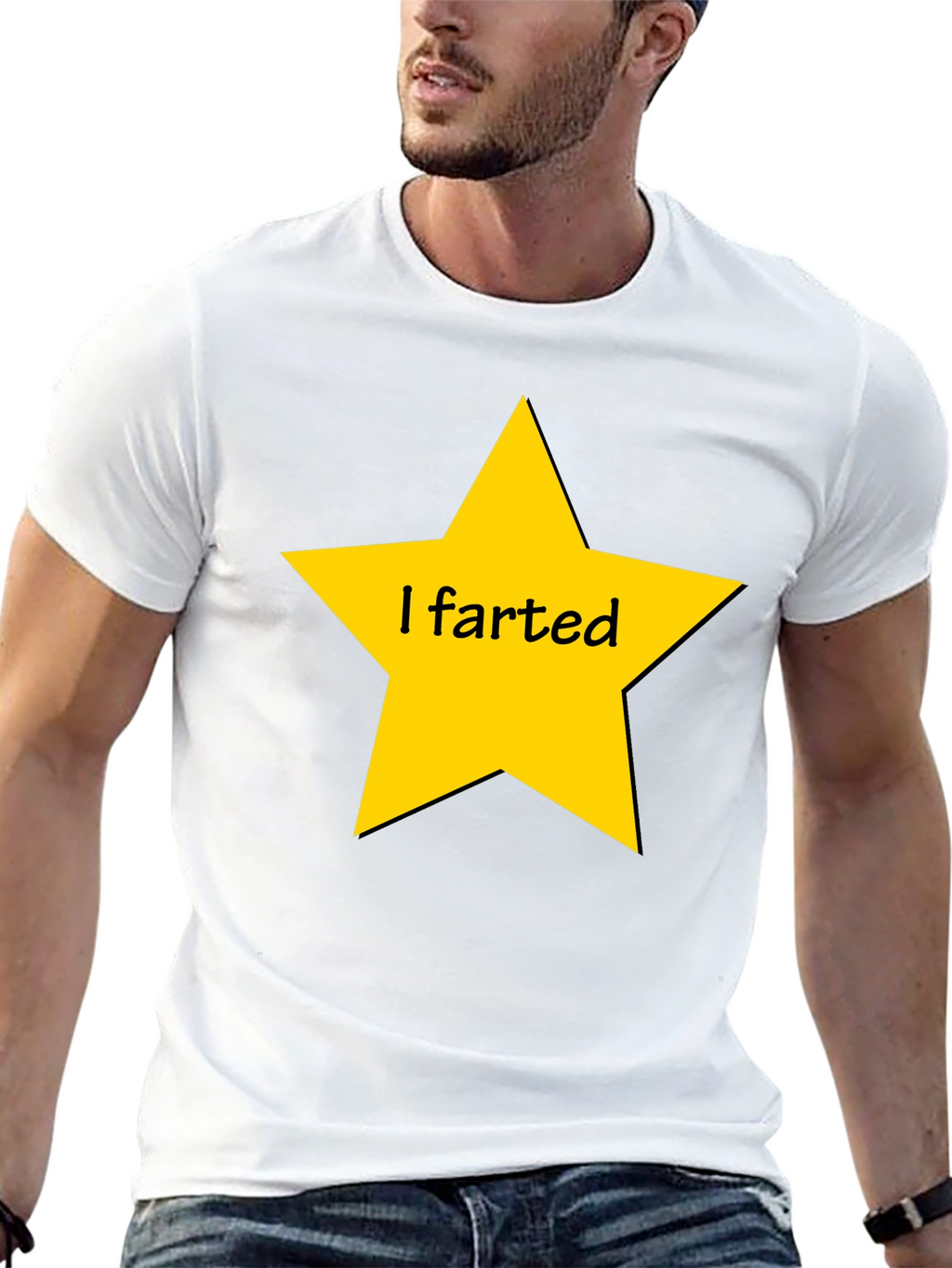 Humorous I Farted Star Graphic Black T-Shirt
