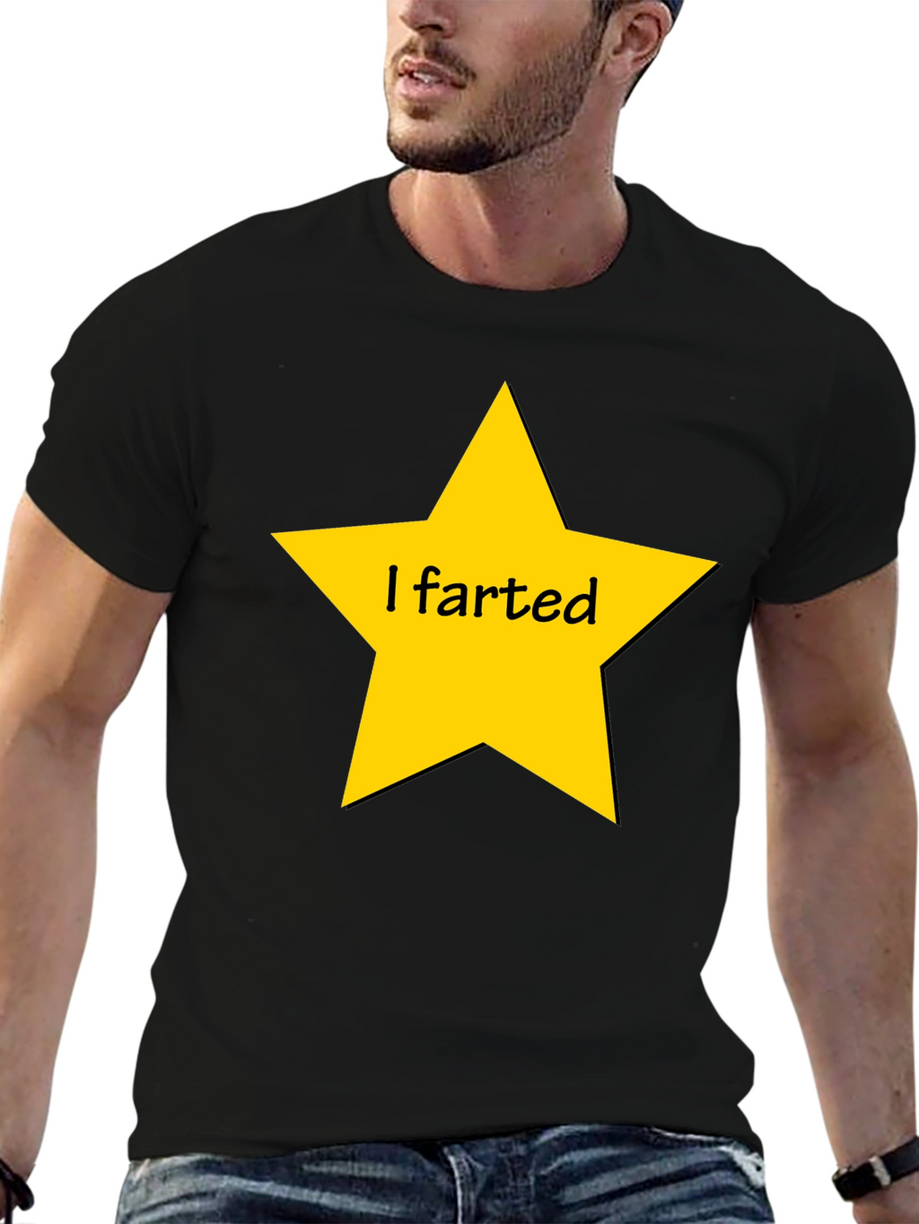 Humorous I Farted Star Graphic Black T-Shirt