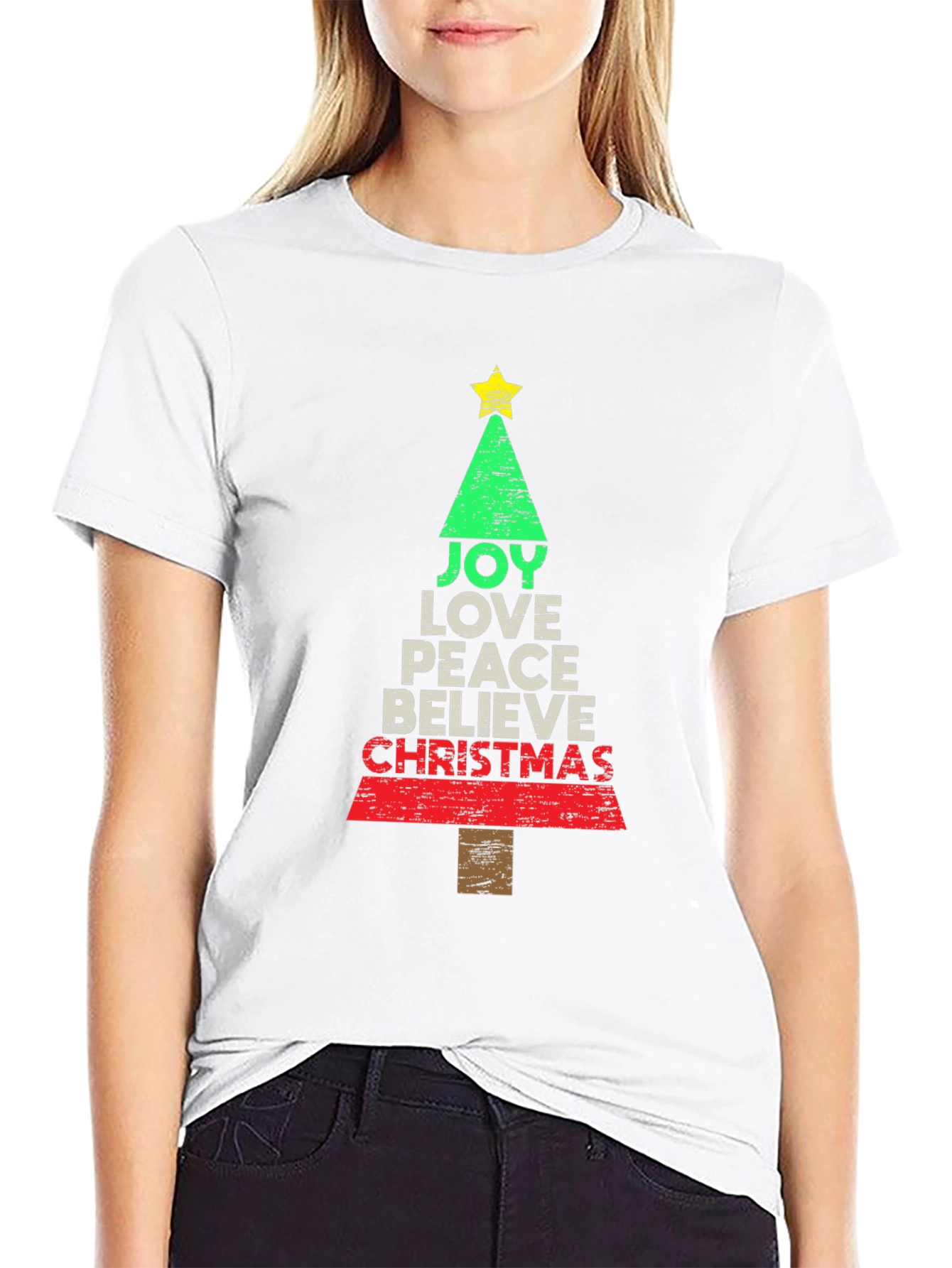 Joy Love Peace Christmas Tree Holiday Graphic Tee