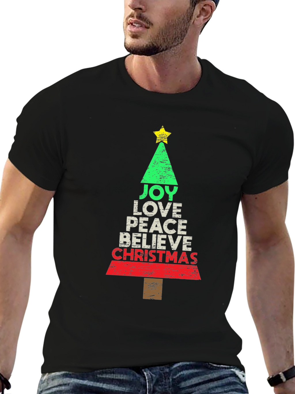 Joy Love Peace Christmas Tree Holiday Graphic Tee