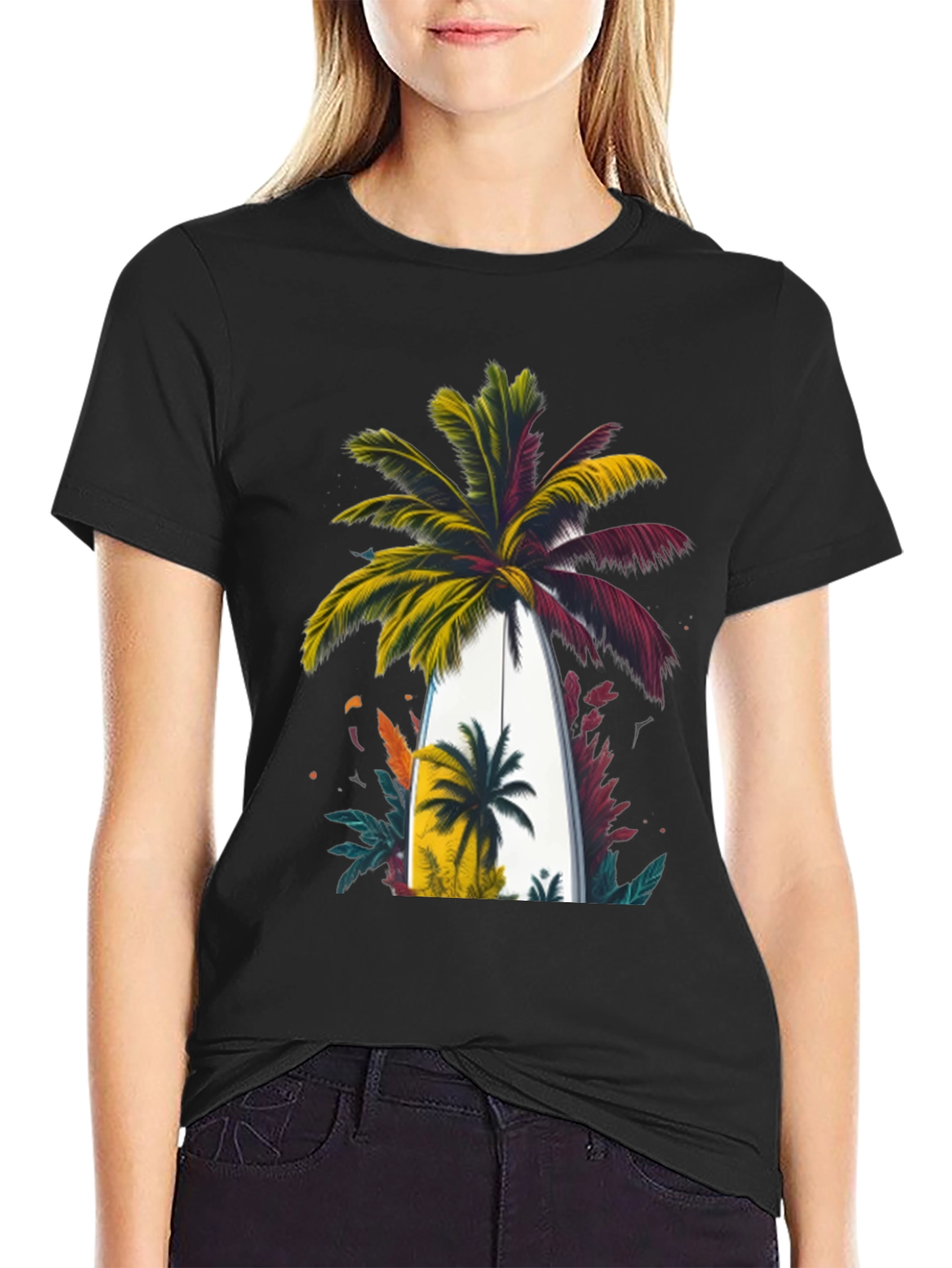 Tropical Palm Surfboard Graphic Tee