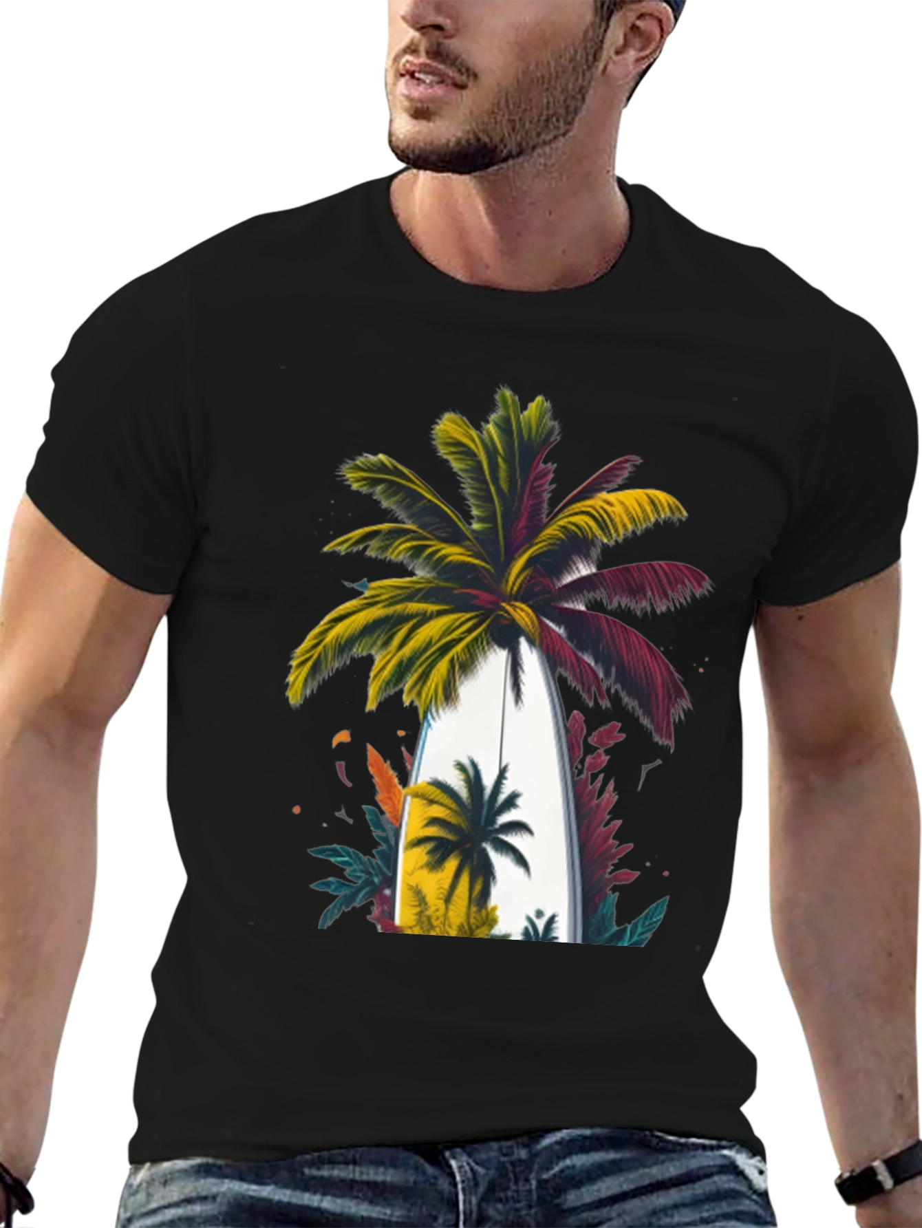 Tropical Palm Surfboard Graphic Tee