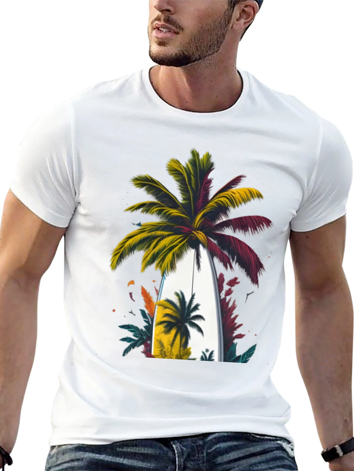Tropical Palm Surfboard Graphic Tee