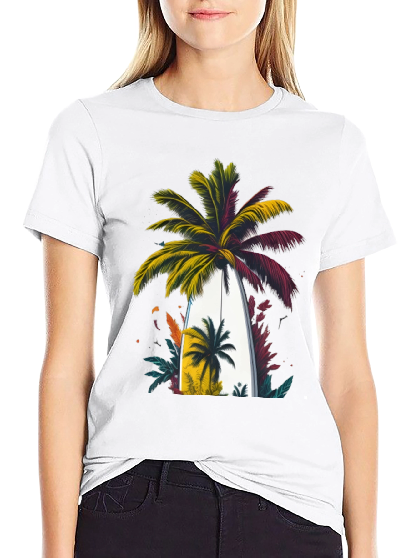 Tropical Palm Surfboard Graphic Tee