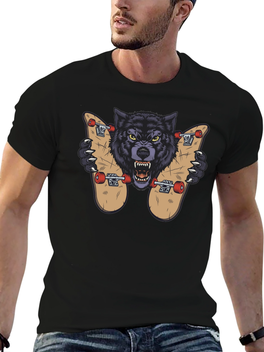 Wolf Skateboard Graphic Tee - Cool Streetwear Design