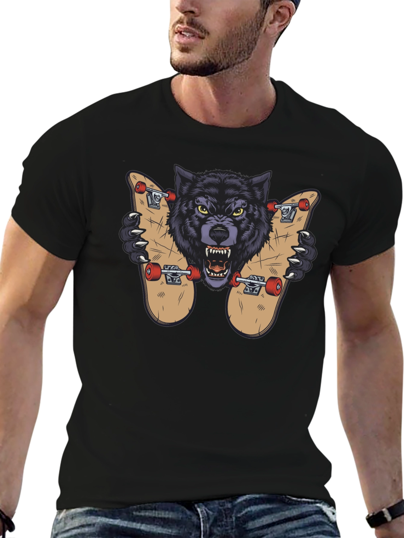 Wolf Skateboard Graphic Tee - Cool Streetwear Design
