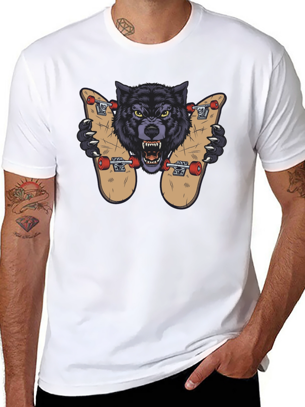 Wolf Skateboard Graphic Tee - Cool Streetwear Design