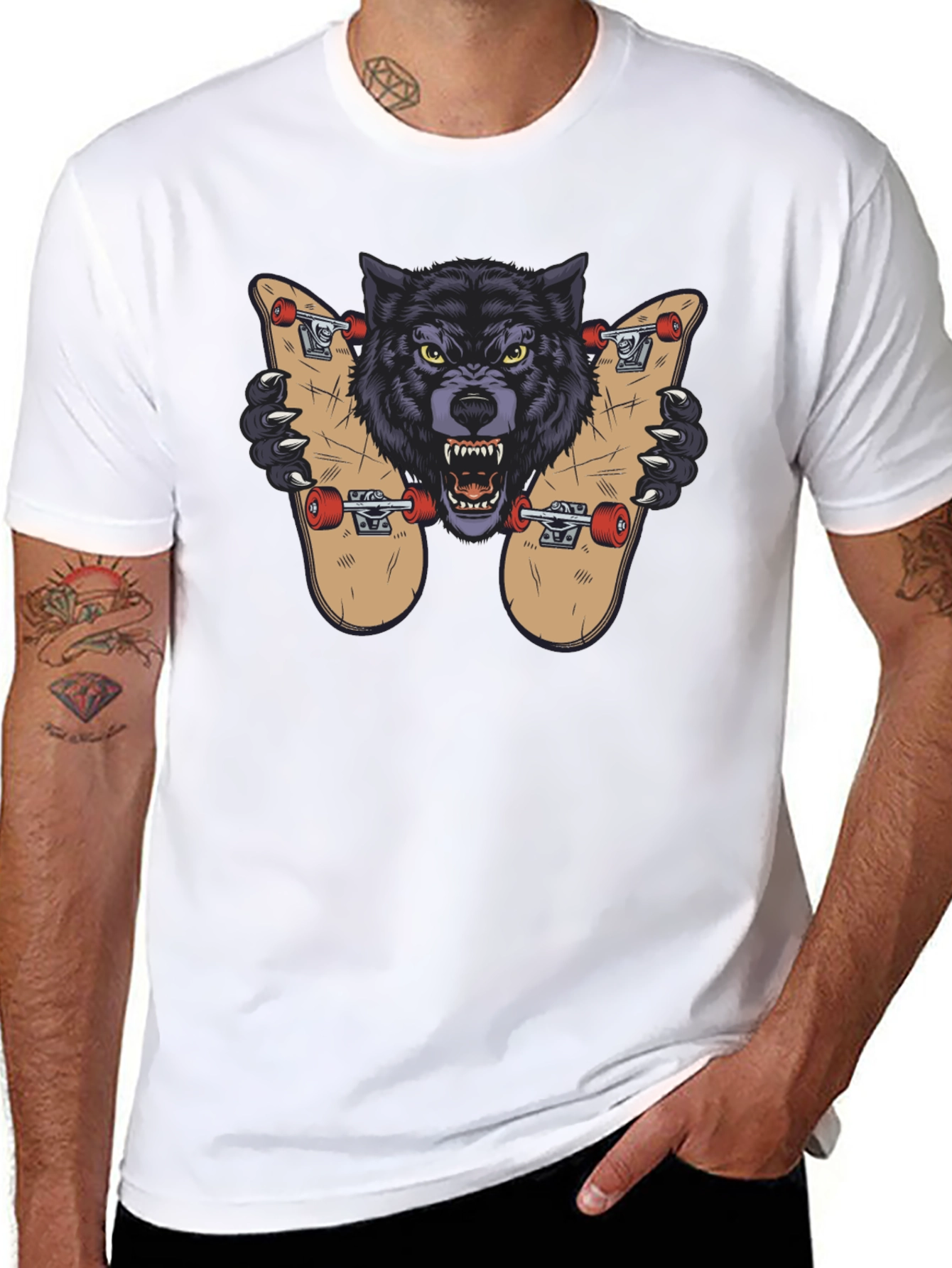 Wolf Skateboard Graphic Tee - Cool Streetwear Design