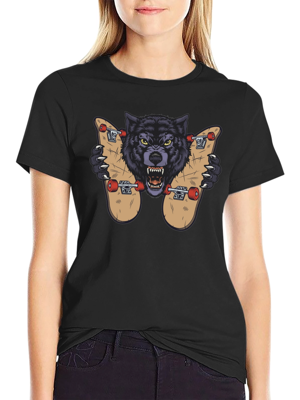 Wolf Skateboard Graphic Tee - Cool Streetwear Design