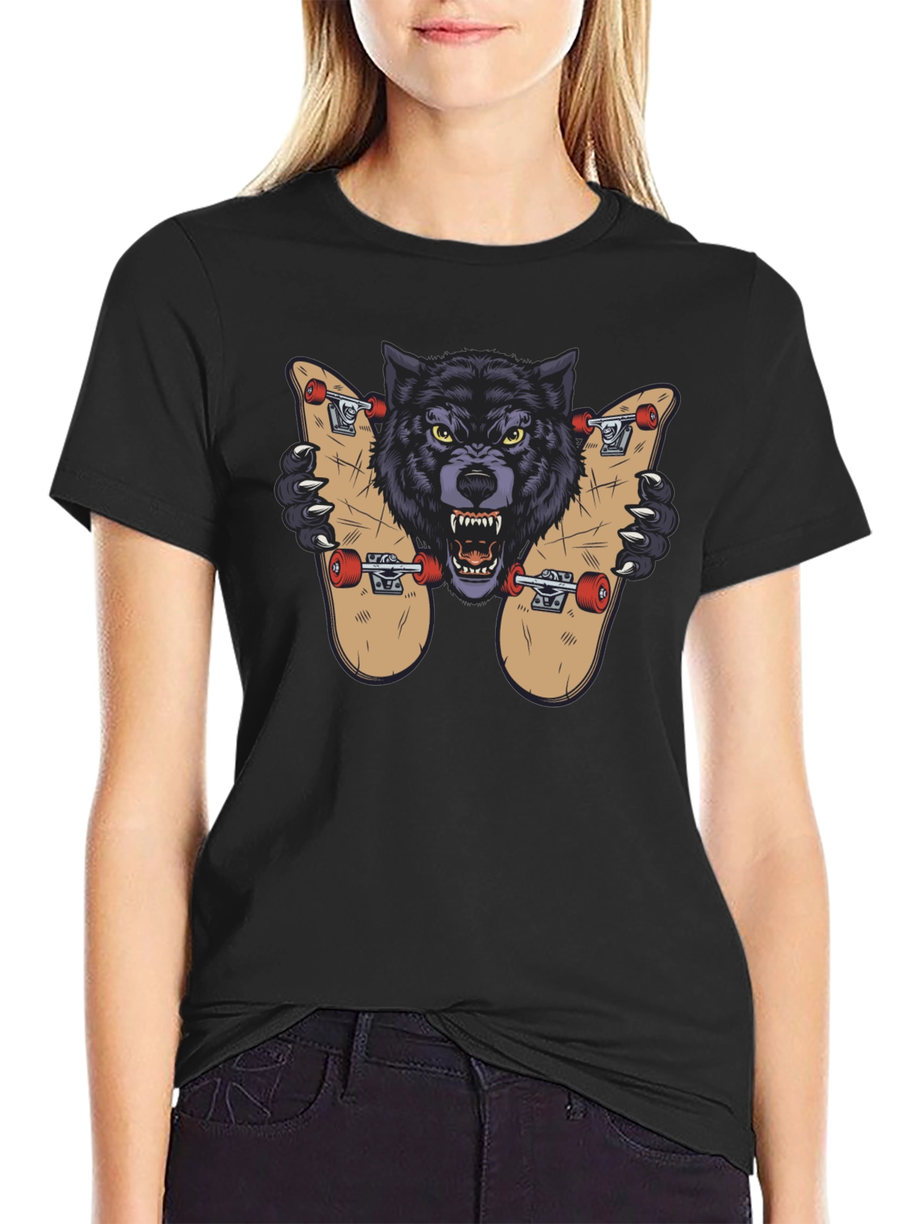 Wolf Skateboard Graphic Tee - Cool Streetwear Design
