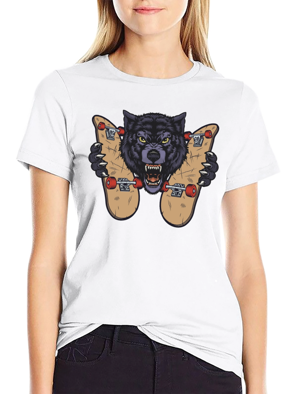 Wolf Skateboard Graphic Tee - Cool Streetwear Design