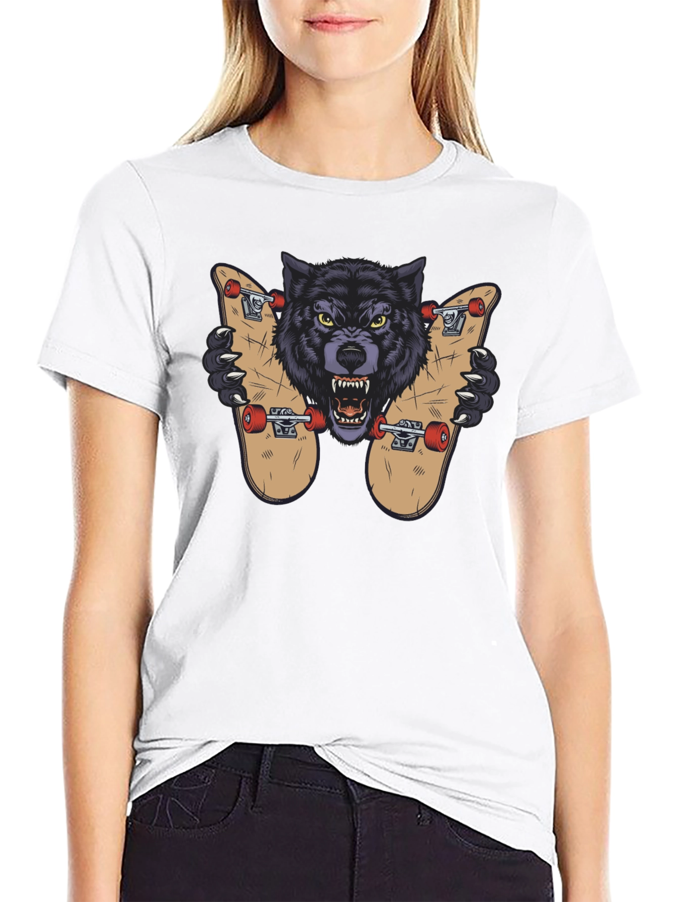 Wolf Skateboard Graphic Tee - Cool Streetwear Design