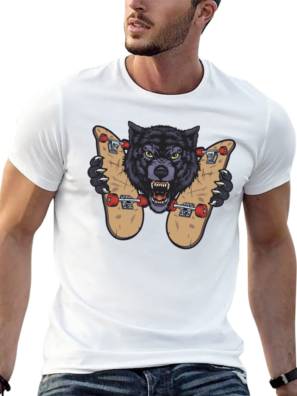Wolf Skateboard Graphic Tee - Cool Streetwear Design