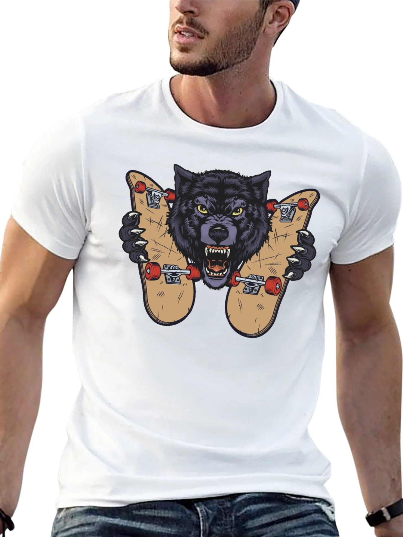 Wolf Skateboard Graphic Tee - Cool Streetwear Design
