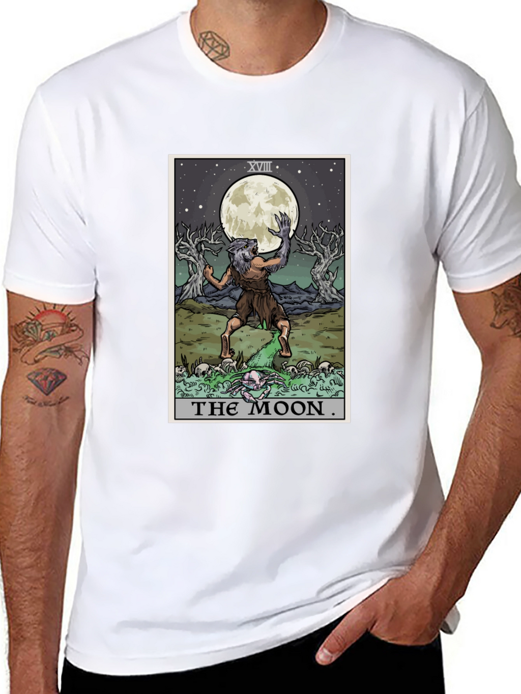 The Moon Tarot Card Werewolf Graphic Tee