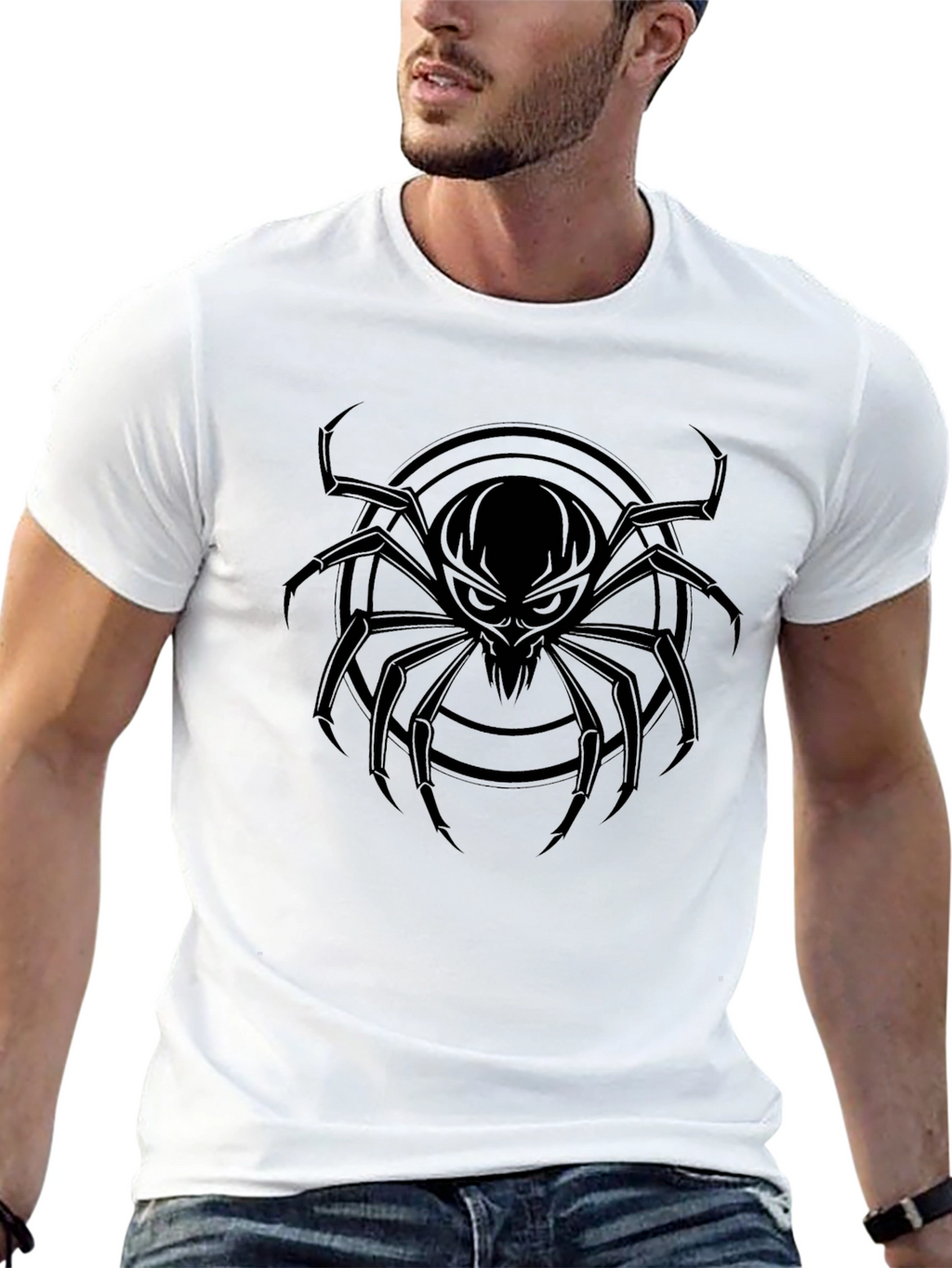 Mens Black Spider Graphic Tee - Creepy Cool Design