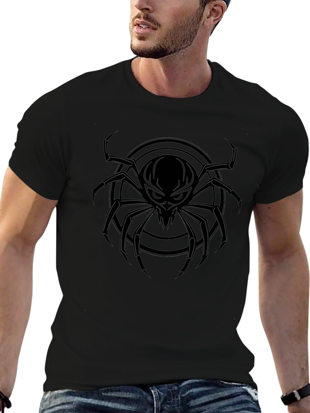 Mens Black Spider Graphic Tee - Creepy Cool Design