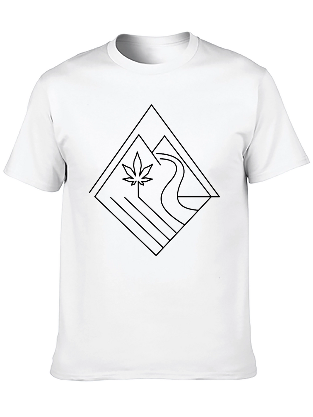 Modern Geometric River & Leaf Black T-Shirt