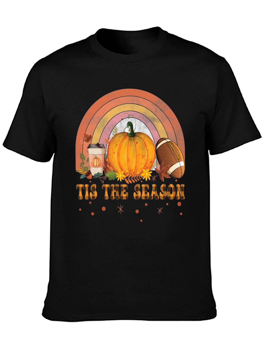 Fall Season T-Shirt with Pumpkin and Football Design