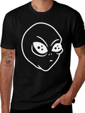 Alien Head Graphic Tee - Black Cotton T-Shirt