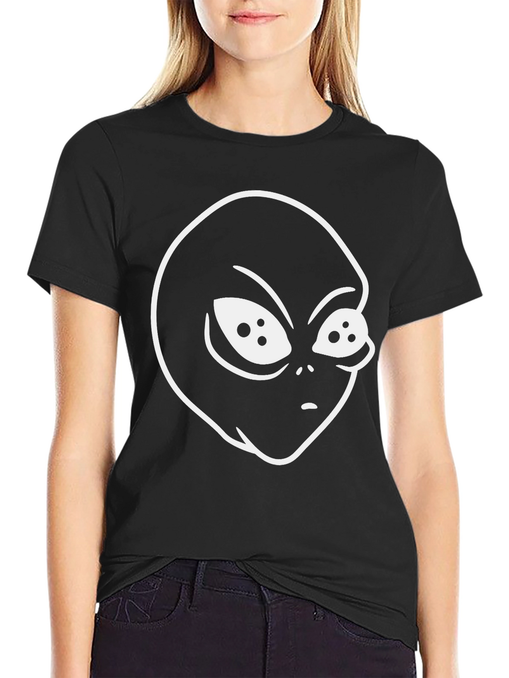 Alien Head Graphic Tee - Black Cotton T-Shirt