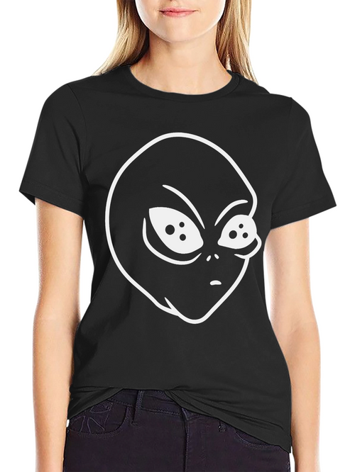 Alien Head Graphic Tee - Black Cotton T-Shirt