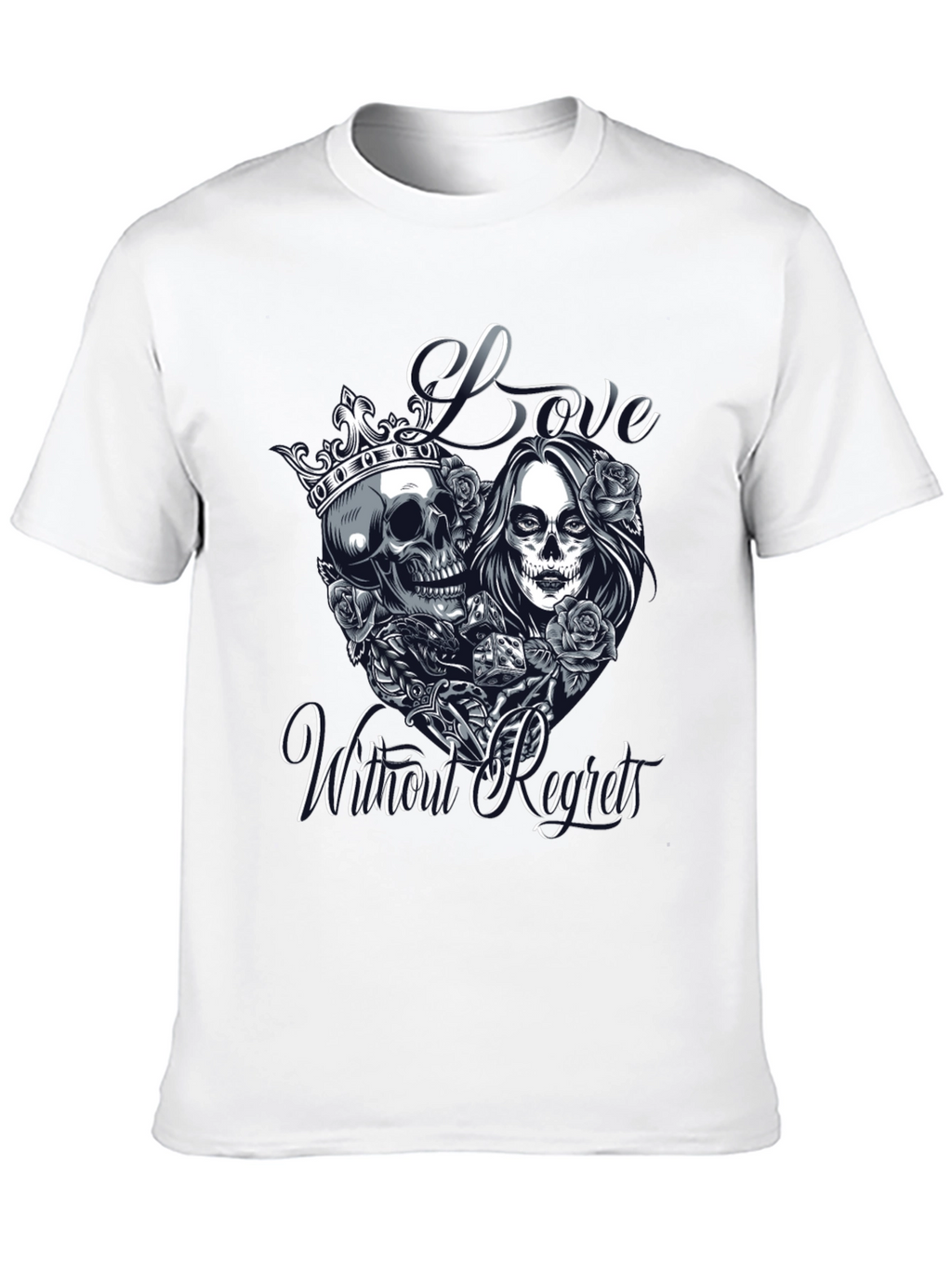 Love Without Regrets Skull & Roses Graphic T-Shirt
