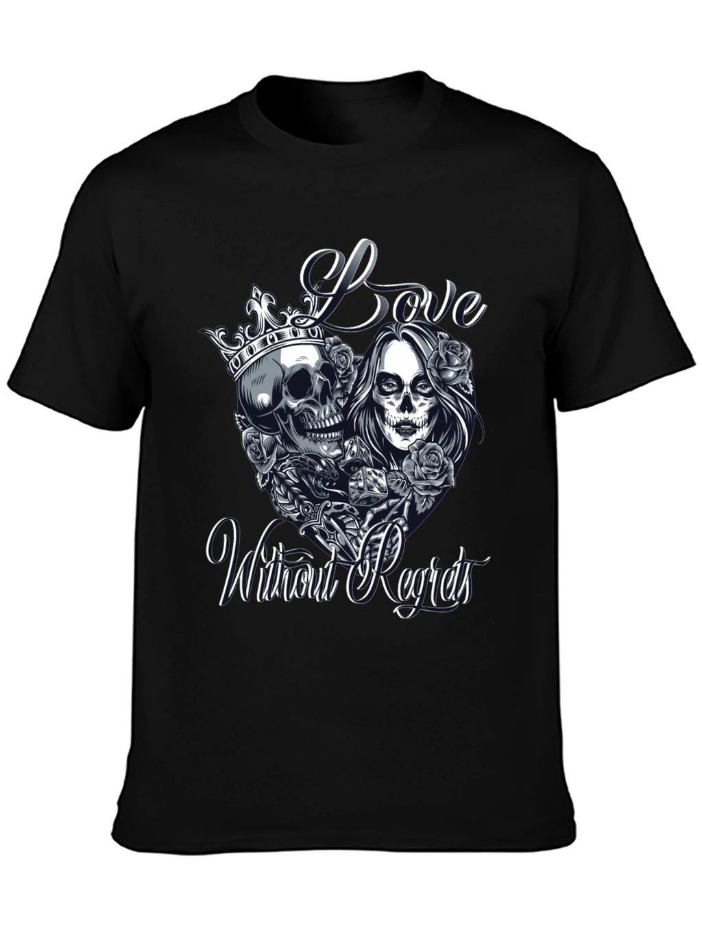Love Without Regrets Skull & Roses Graphic T-Shirt