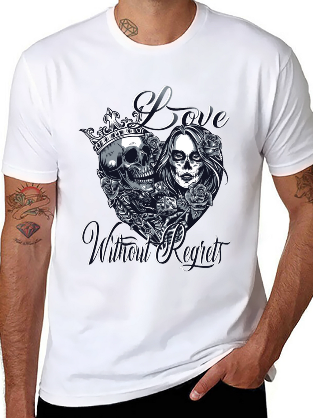 Love Without Regrets Skull & Roses Graphic T-Shirt