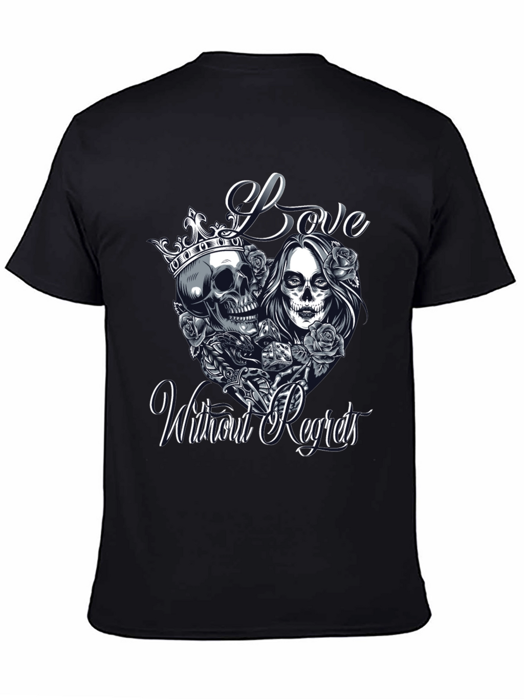 Love Without Regrets Skull & Roses Graphic T-Shirt