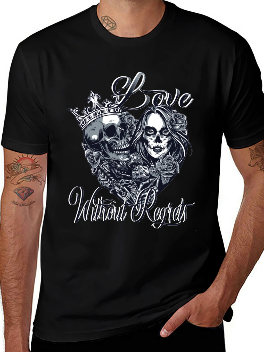 Love Without Regrets Skull & Roses Graphic T-Shirt
